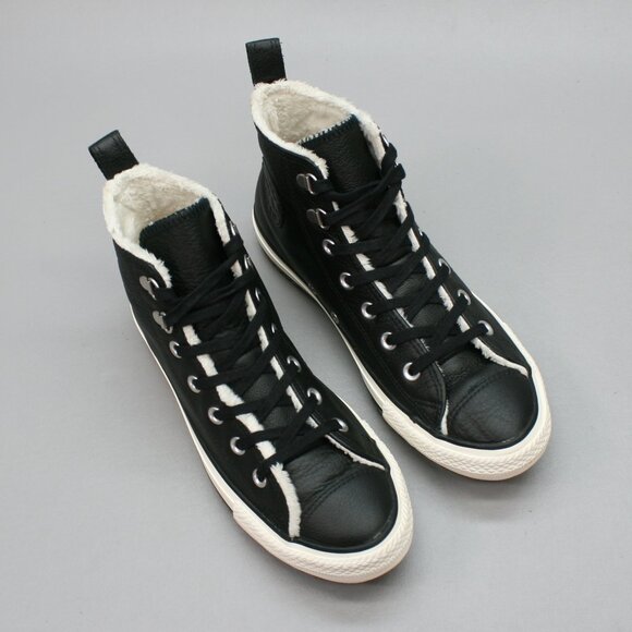 Converse Ladies 8 CTAS Hiker Boots Black Leather Fleece Lining Sneakers Shoes - Picture 6 of 12
